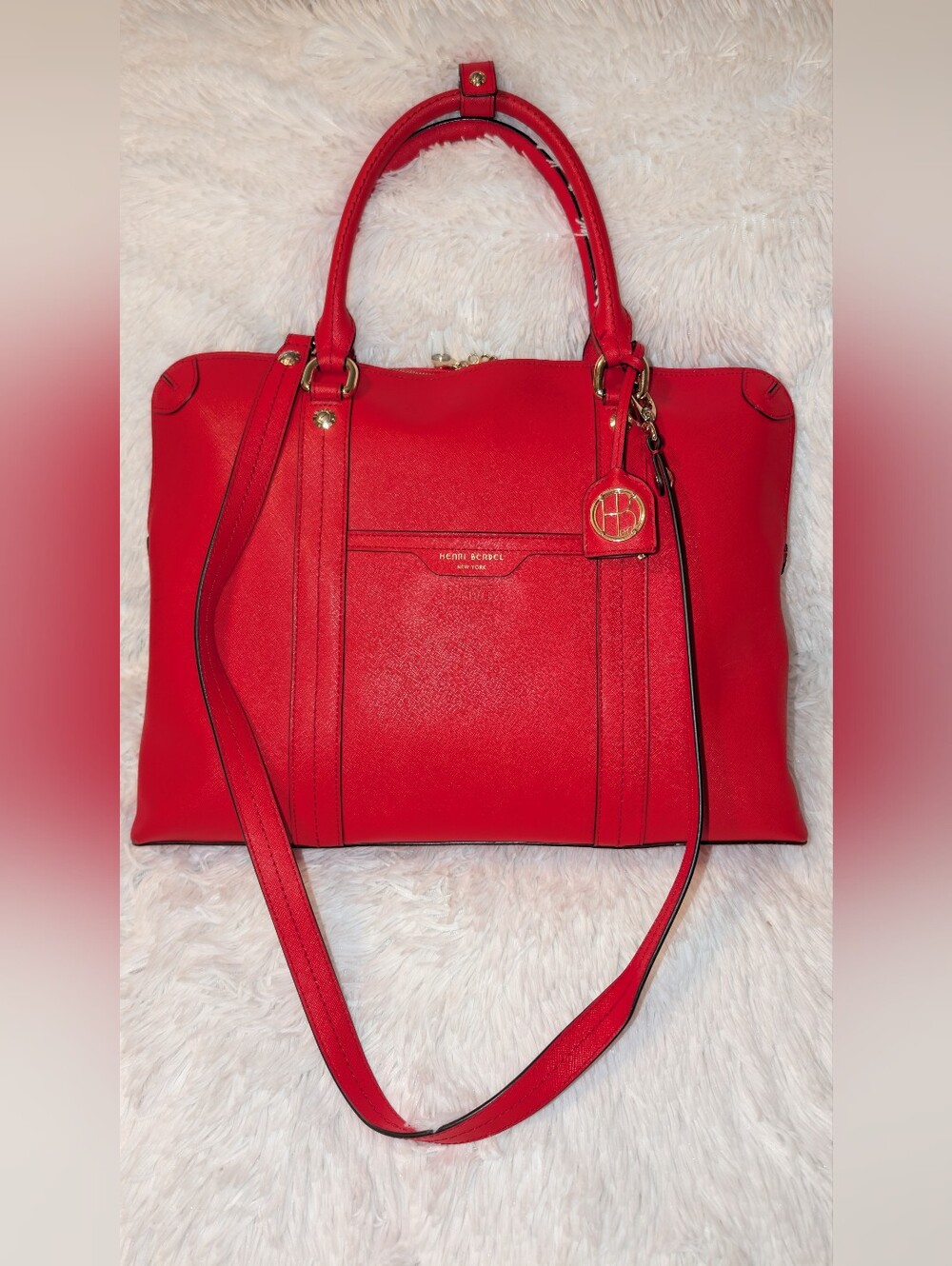 Henri Bendel West 57th Saffiano Leather Briefcase Laptop Bag Red VGC